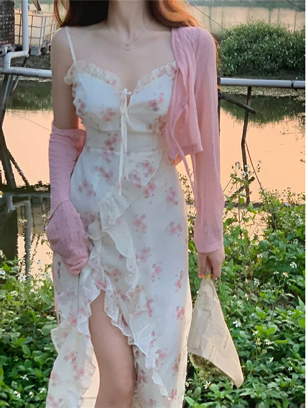 [Yingying new clothes] floral suspender dress + sunscreen suit 7063# Cl