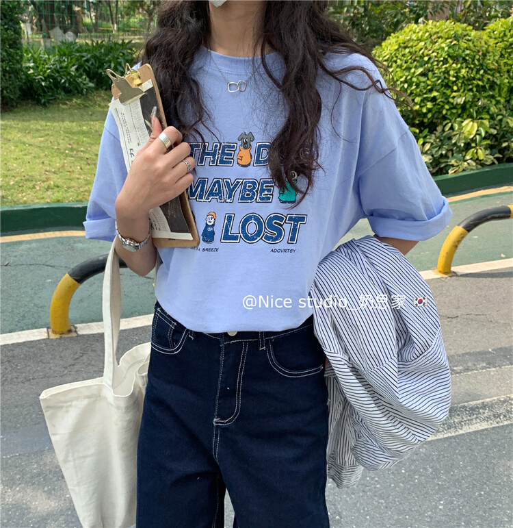 New in early summer! [nice studio] letter personalized fashion short sleeve T-shirt 9930# zxl