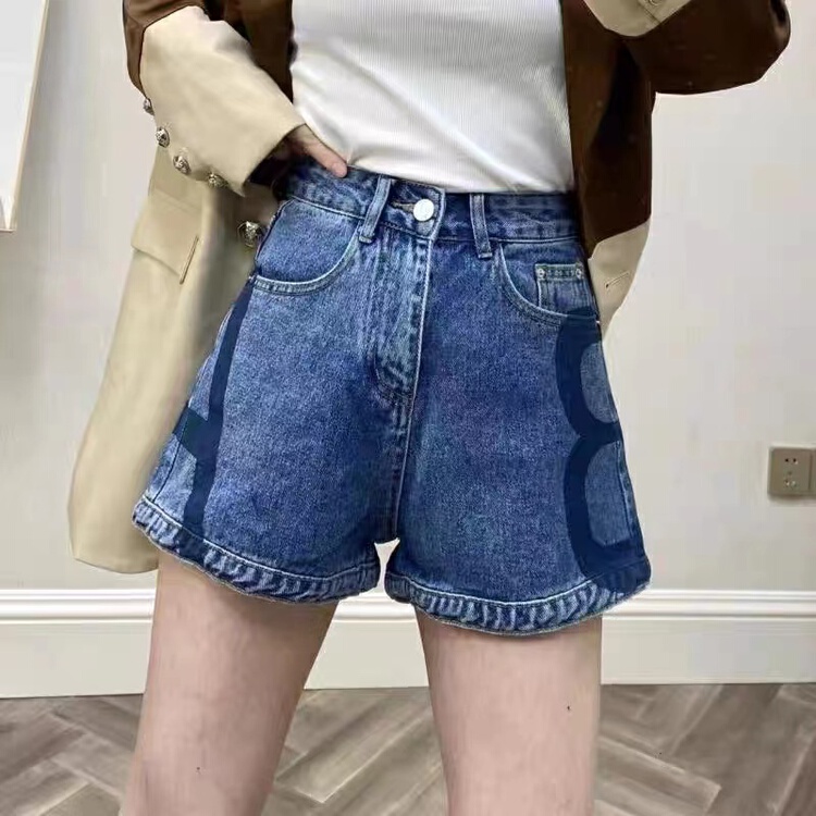 [AI x2 denim] letter printed high waist denim shorts 6136# hjy