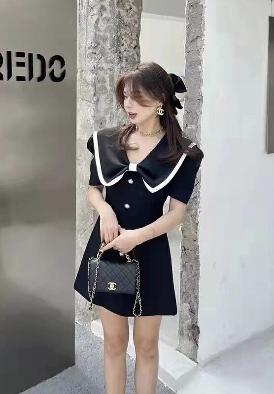 [JH] Xiaoxiang bowknot doll collar contrast dress (only dresses) 41395# PCZ