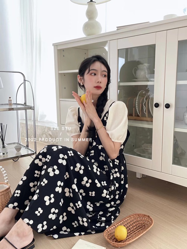 New in early summer! [Sze] covered belly thin floral suspender dress 90531# zxx