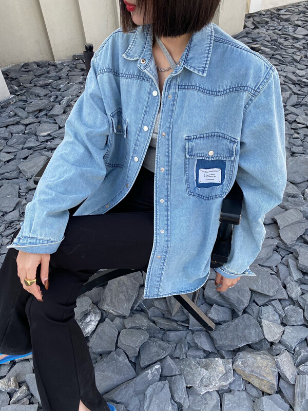 New year in early spring! [Za] simple pocket design label denim shirt 10292# LSL