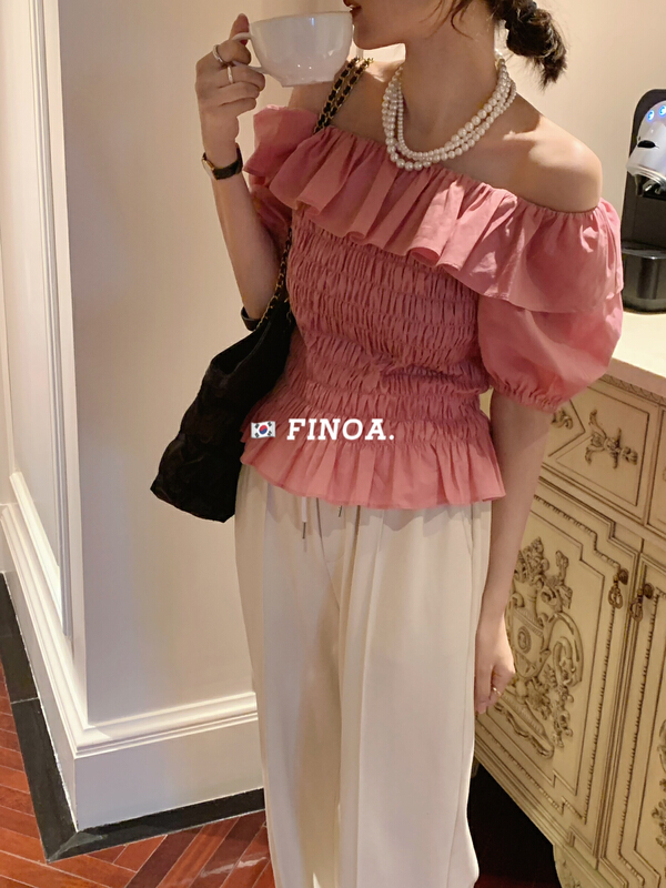 [finoa] Korean Ladies' one line neck slim fitting shirt 10463# CLS