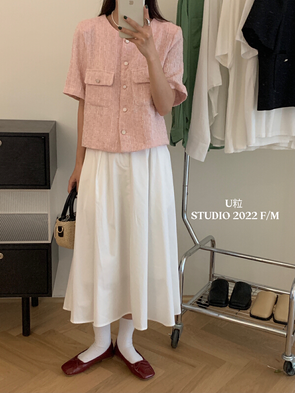 goods in stock! New in early summer! [U grain] small fragrance round neck solid color short coat 5258# HBx