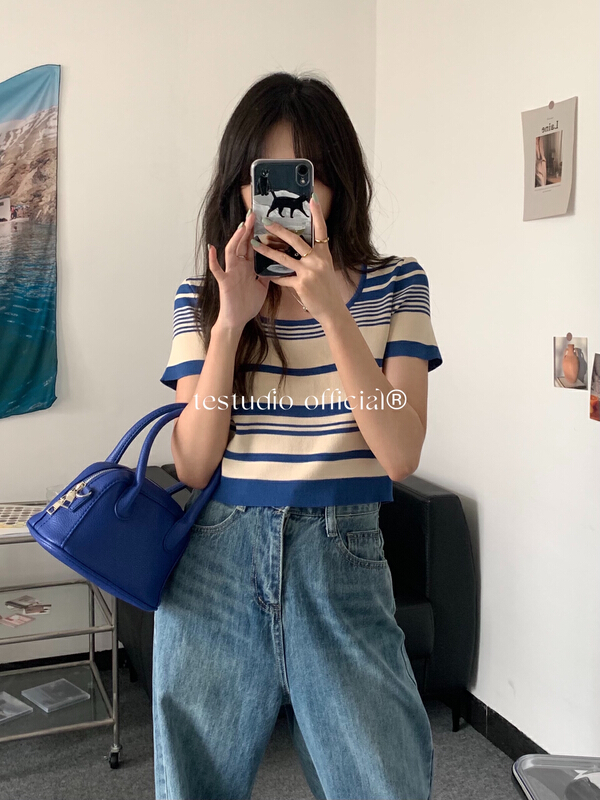 [te Tejia] stripe short versatile fashion sweater 81052# HBx