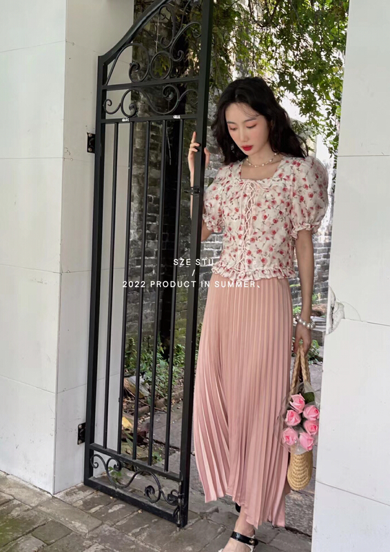 [SZE] Mid-high waist pleated women's gentle slim skirt 90529# ZXX