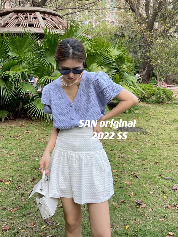 New in early summer! [San original] Korean Short Sleeve Button knit cardigan 150# ozq