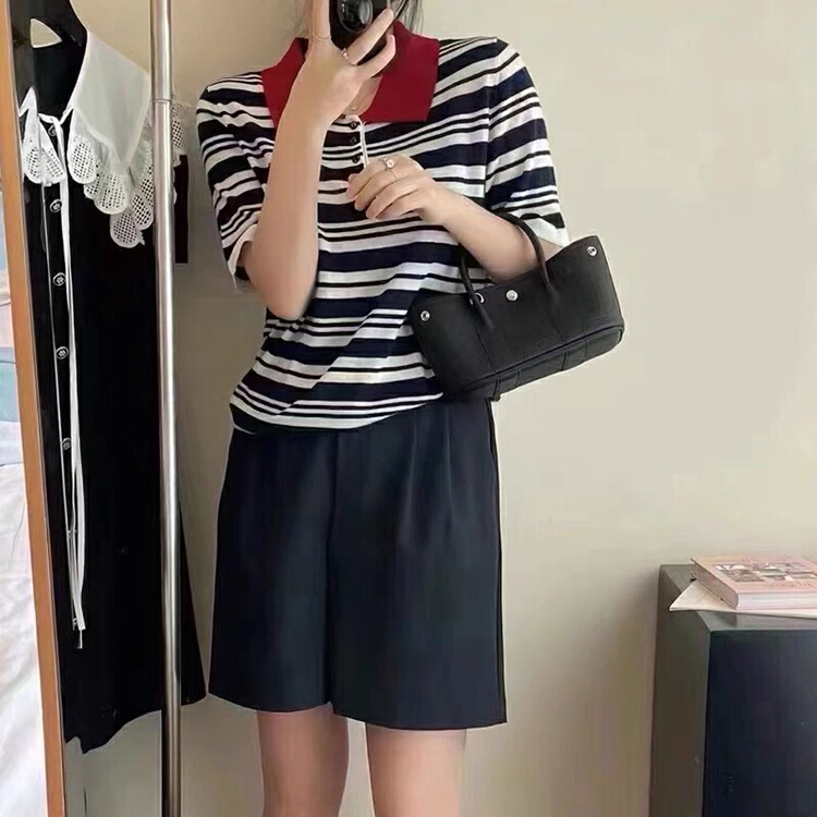 New in early summer! [going] Striped Polo contrast collar knit shirt 9372# lwy