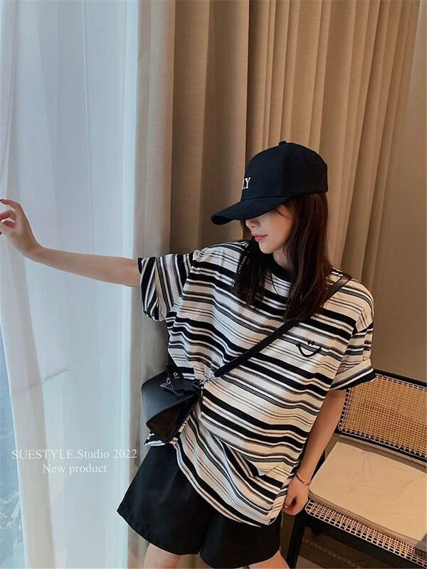 [CC +] smiley stripe comfortable short sleeve T-shirt 8332# L