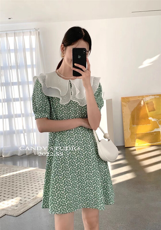 [candy] Korean floral lotus leaf collar dress 7381# zjy