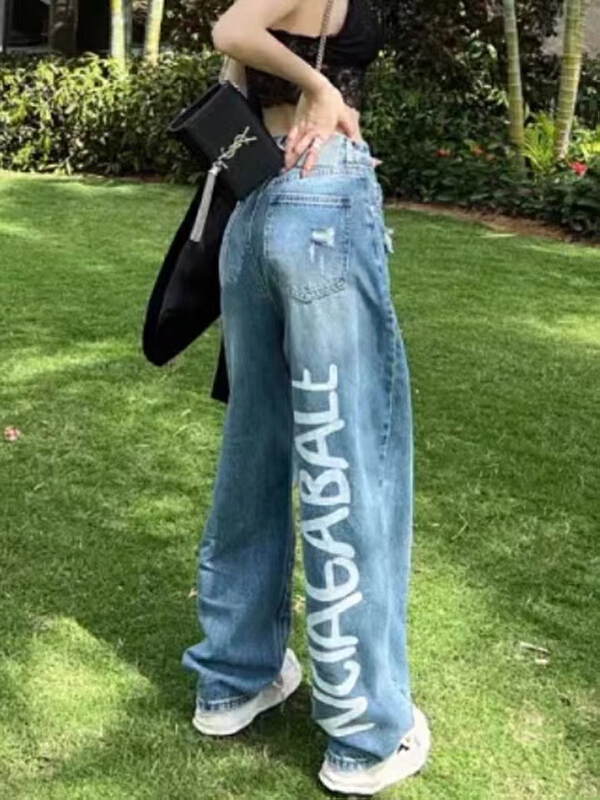 [Dido] printed pierced daddy jeans 1602# LSW