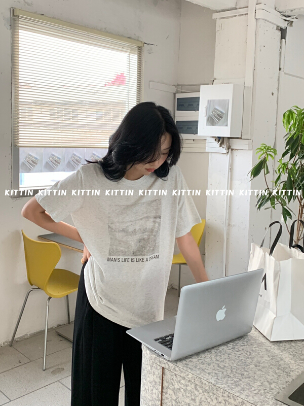 [Kittin] Korean print casual round neck short sleeve T-shirt 373# XYY