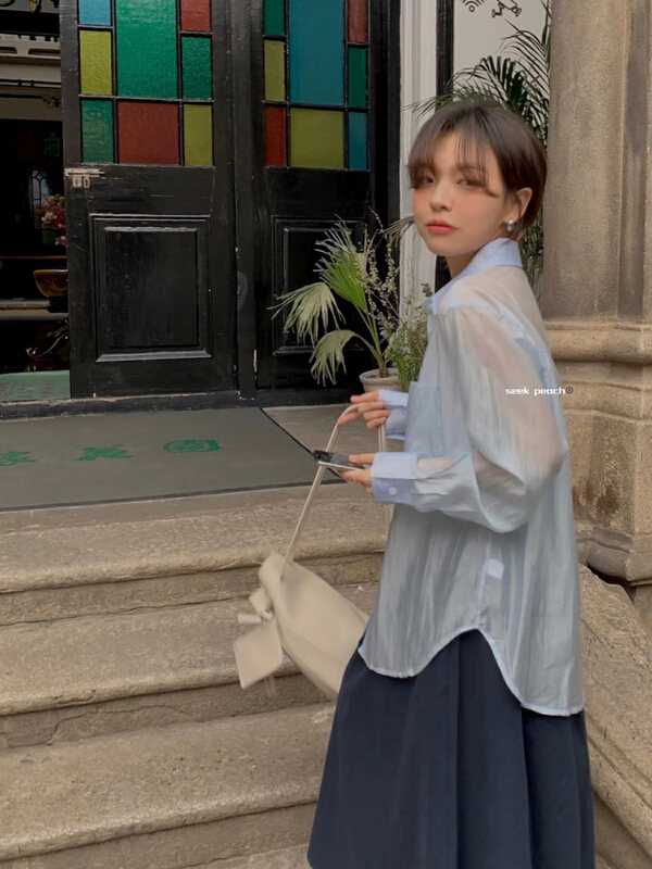 goods in stock! New year in early spring! [seek peach] Korean style net comfortable shirt 5002# ll