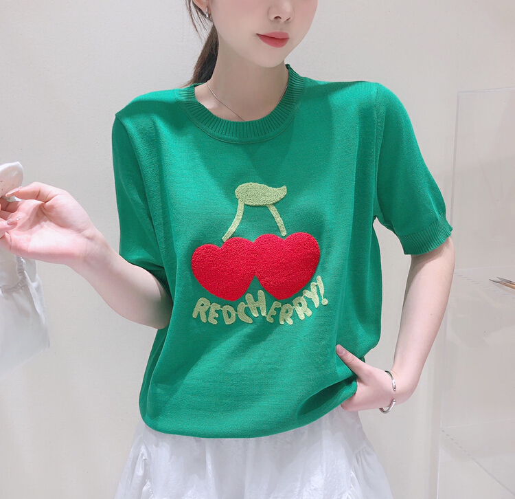 In early summer! [S.J] Korean version soft waxy cherry round neck Pullover short sleeve T-shirt 6811\lsw