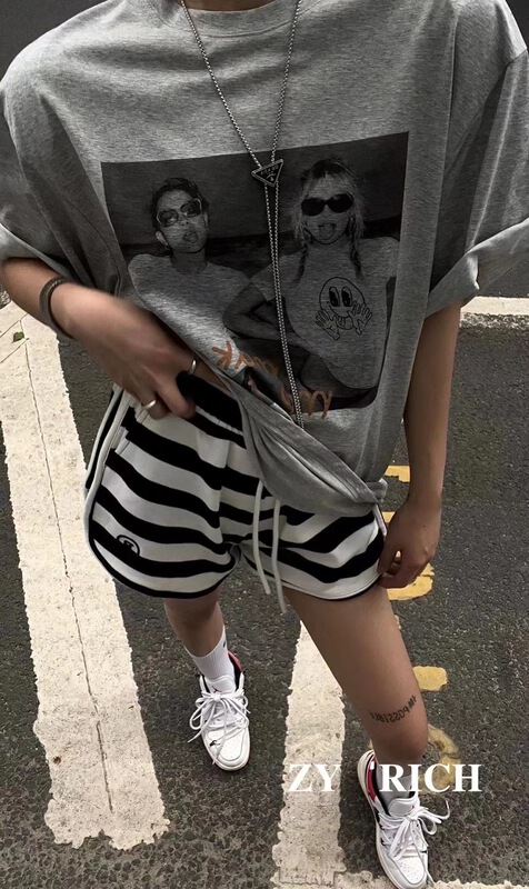 [ZY] Korean fashion print Pullover short sleeve T-shirt 2075# WTT