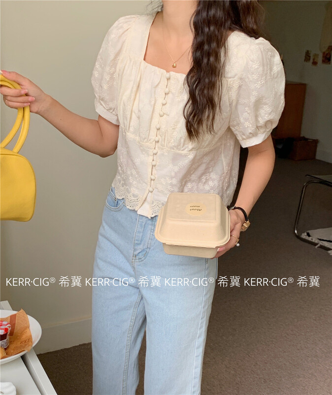 [CIG] comfortable Korean shirt with square collar and single breasted button (shirts only) 6090# L