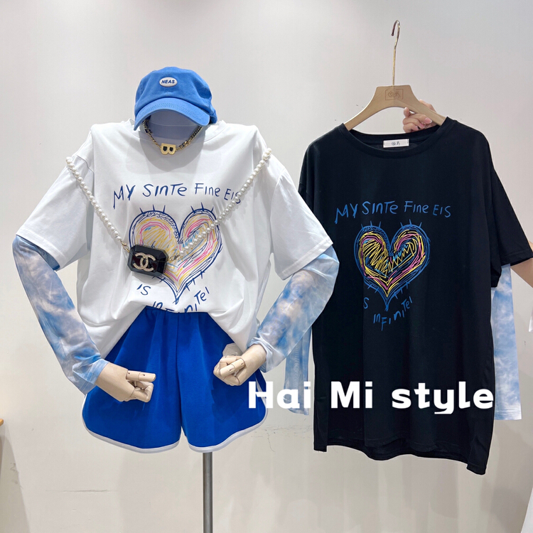 [Haimi] Korean casual and versatile love printed long sleeved T-shirt (T-shirt only) 1825# WTT