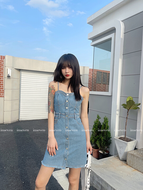[inseven] Korean single breasted dress 25208# ozq