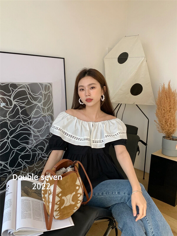 [double seven] one shoulder short large lapel shirt 28711# zxx