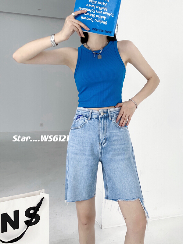 [star] five point high waist loose design denim shorts ws6121# CLS