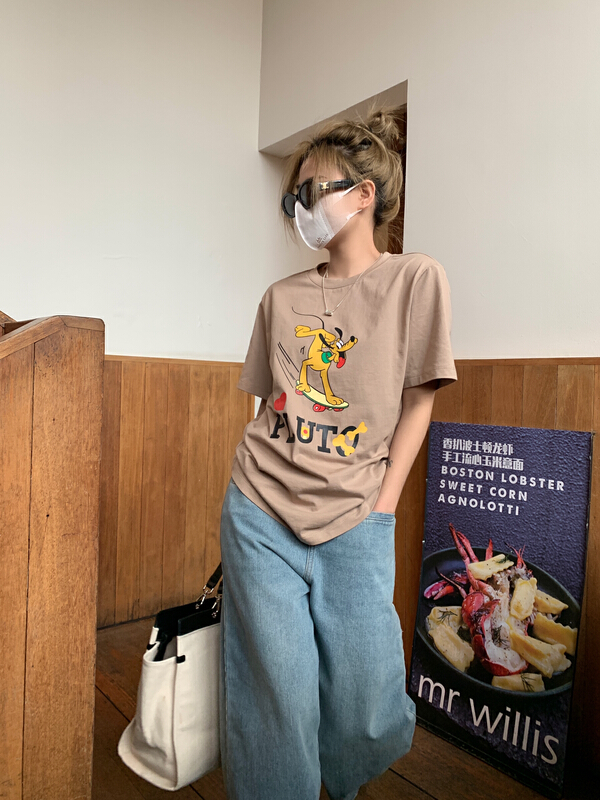 New in early summer! [attitude] crew neck versatile cute printed short sleeve T-shirt aq4375# ozq