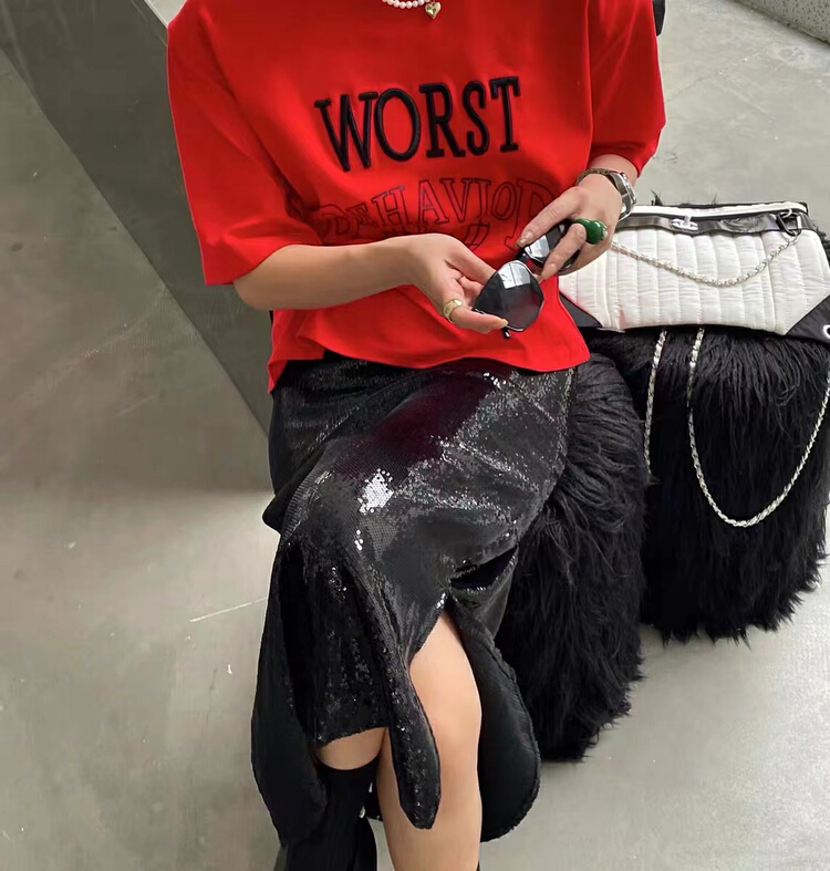 goods in stock! New in early summer! [I do do do] Beaded material versatile fashion net red skirt 8068# cqw