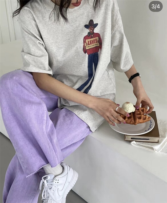 [dodo] Korean print versatile short sleeve T-shirt 6117-7# zyh
