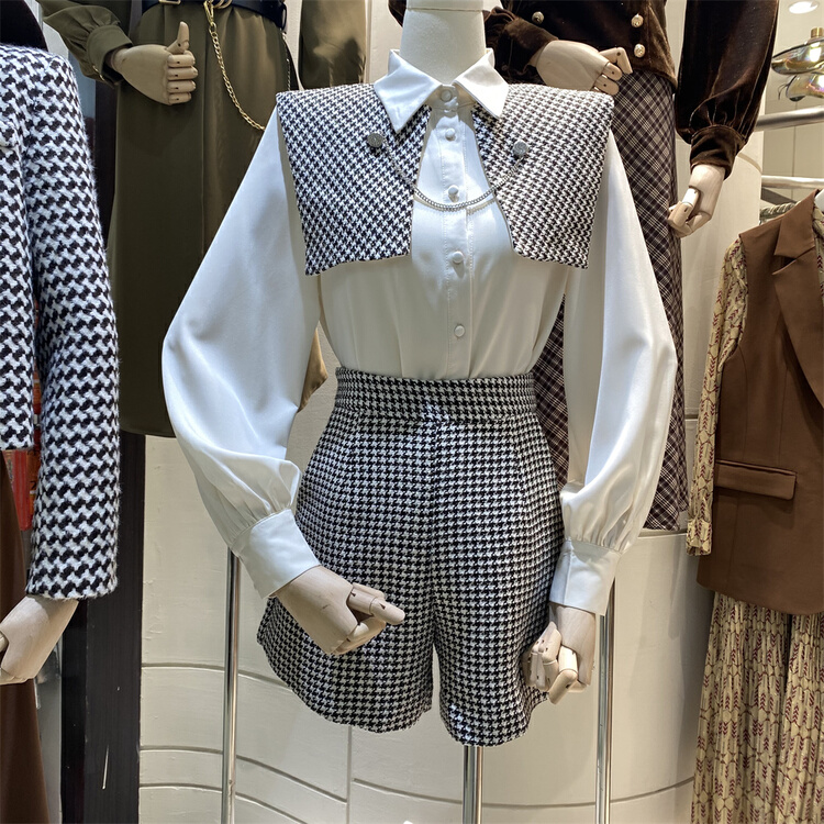 [style] loose wide leg checkered slim casual shorts (shorts only) 8626# JJ
