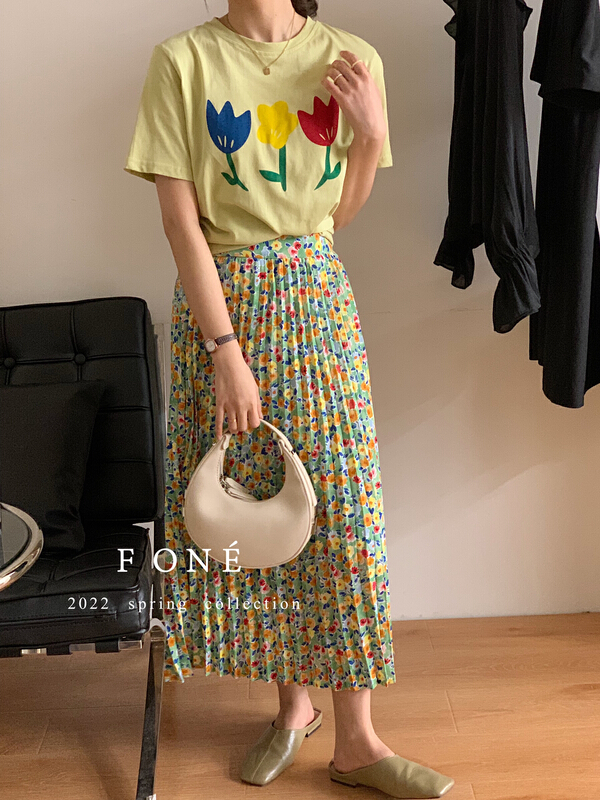 [f one] Korean casual versatile round neck loose short sleeve T-shirt 66097# WPL