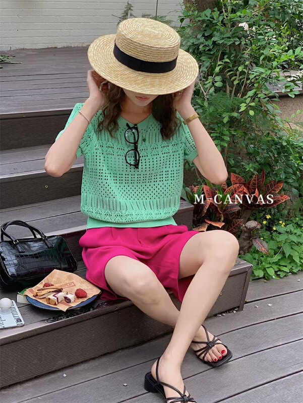 New in early summer! [Mi hang m-canvas] elaborately designed high-grade fashionable Knitted Blouse 6966# lwy