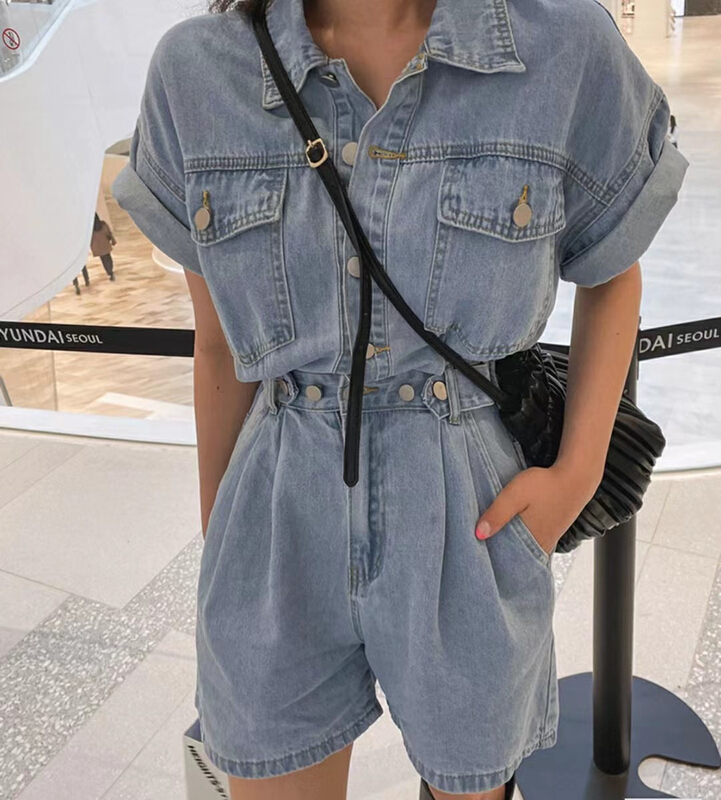 [ZhuYue] European and Korean fashion retro denim Jumpsuit 1980# ozq