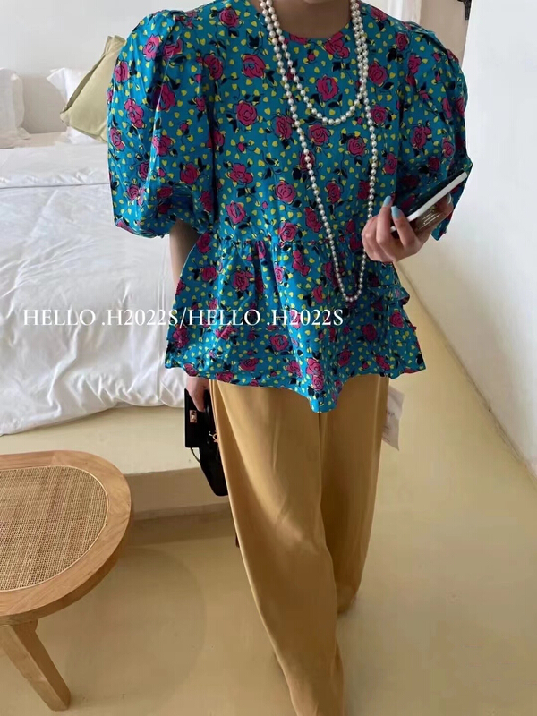 New in early summer! [MI] Korean fashion floral round neck blouse (only selling blouses) 8999# PCZ
