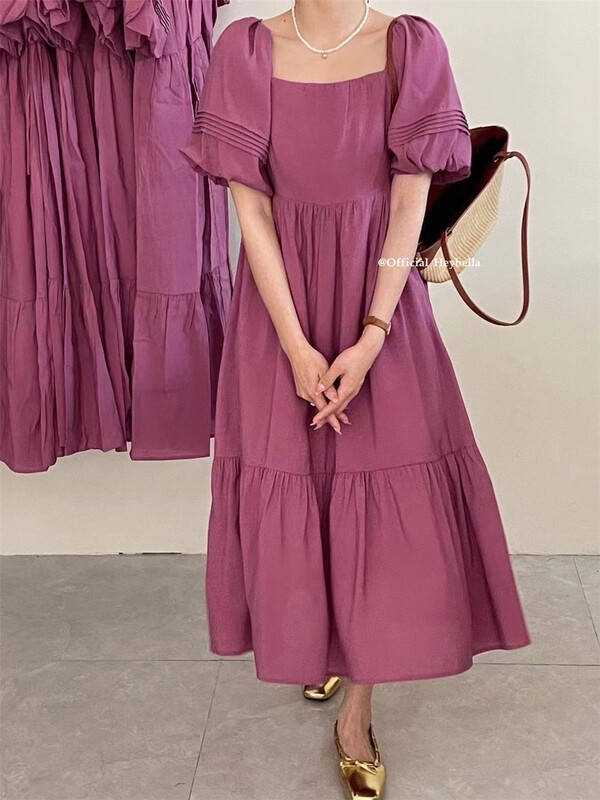 New in early summer! [hey Bella] Korean style square neckline waist closing bubble sleeve dress 2805# ll