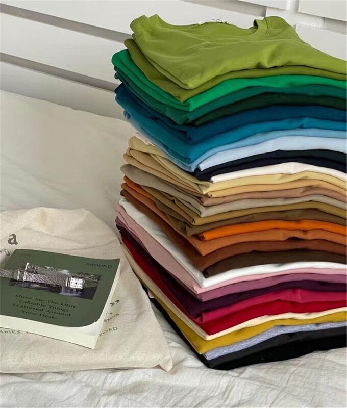 Original price 32.71! 33 color running quantity, pop money must be taken! [fifth moon] simple fashion round neck Pullover solid short sleeve T-shirt 9003# CLS