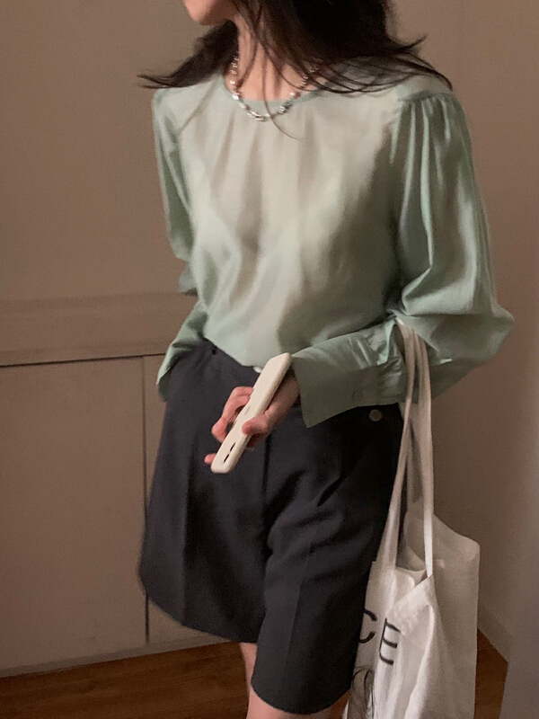 New in early summer! [Gabrielle] simple net version Tencel blouse b2001# zxl