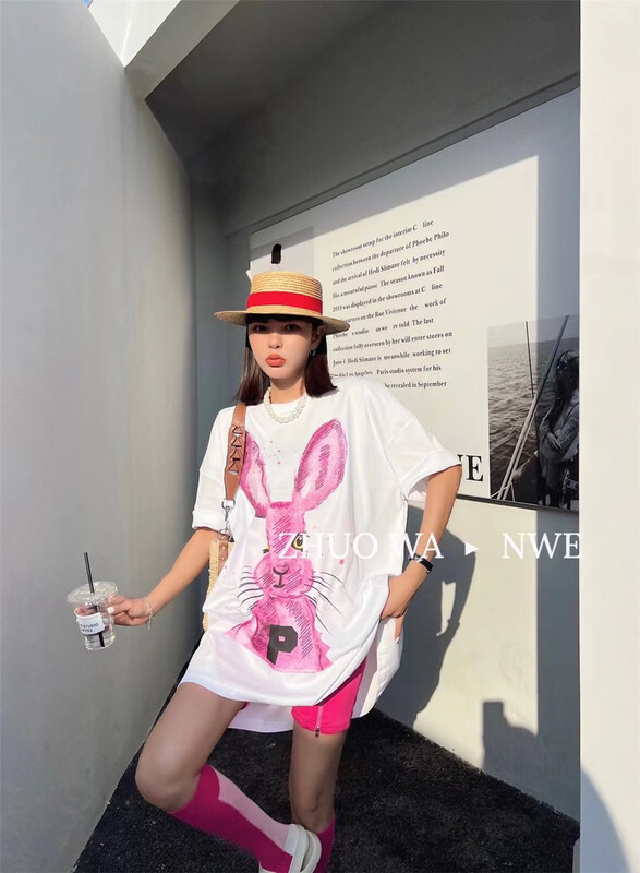 [buyer Yan Xuan zhuowa] cartoon rabbit loose ins short sleeve T-shirt 2636# Cl