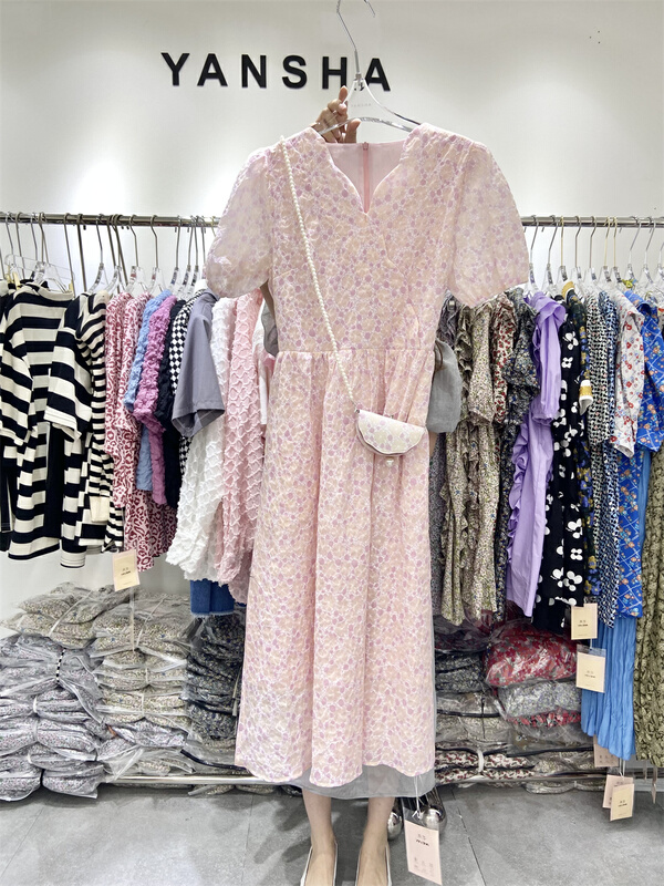[Yan Sha] gentle temperament V-neck slim dress (with bag) 186# CLS