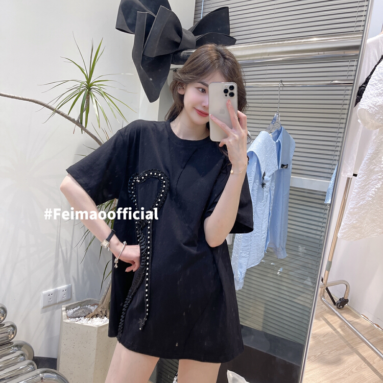 [Feimao Philippine cat] European and Korean fashion foreign style splicing design Short Sleeve T-shirt ym-7070# LSL
