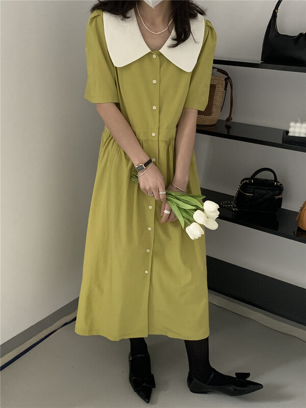 New in early summer! [feeding] Korean doll neck contrast dress 7831# cqw