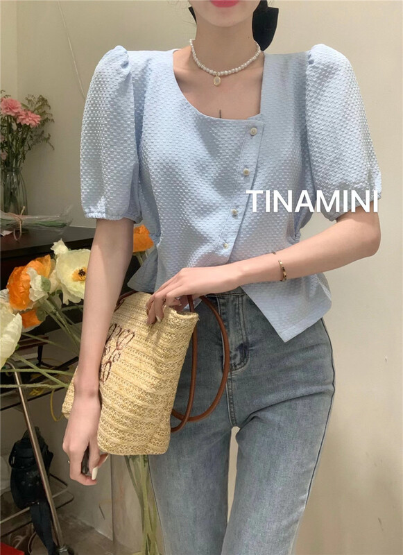 New in early summer! [tinamini] elegant temperament, waistless short shirt m0127# hjy