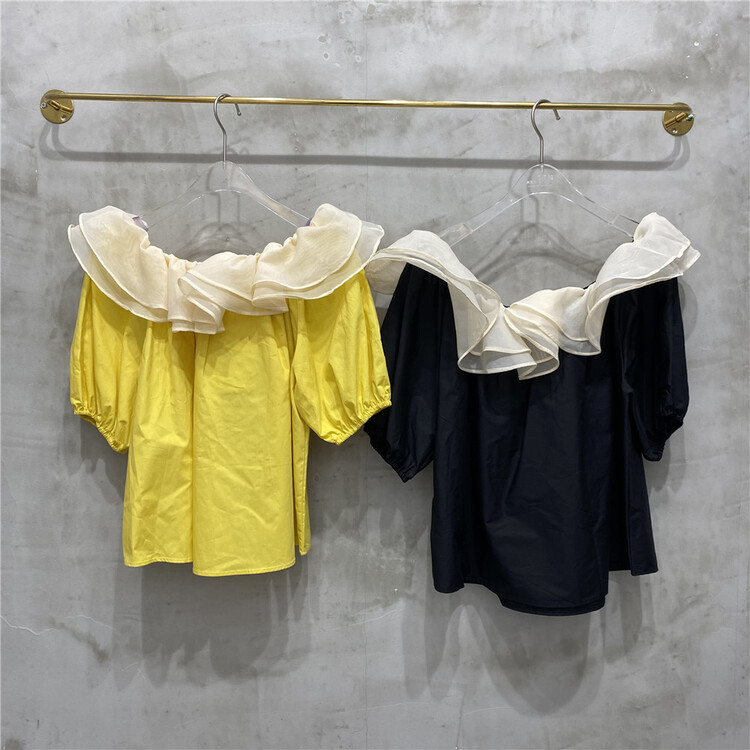[8lei5 ballet] French lotus leaf collar bubble sleeve blouse 92259# WPL