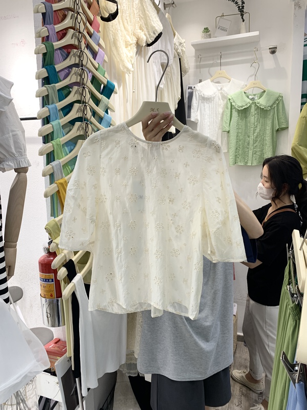 [misu +] crew neck Pullover solid small shirt 80570# ZZL