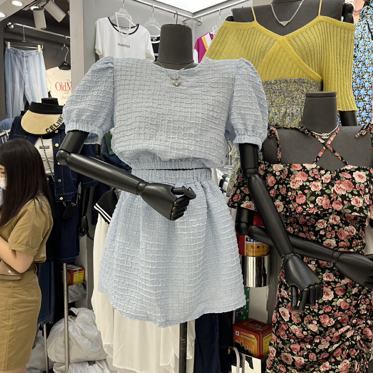 [section of me] temperament versatile round neck bubble sleeve blouse + High Waist Shorts skirt set 0976# ozq