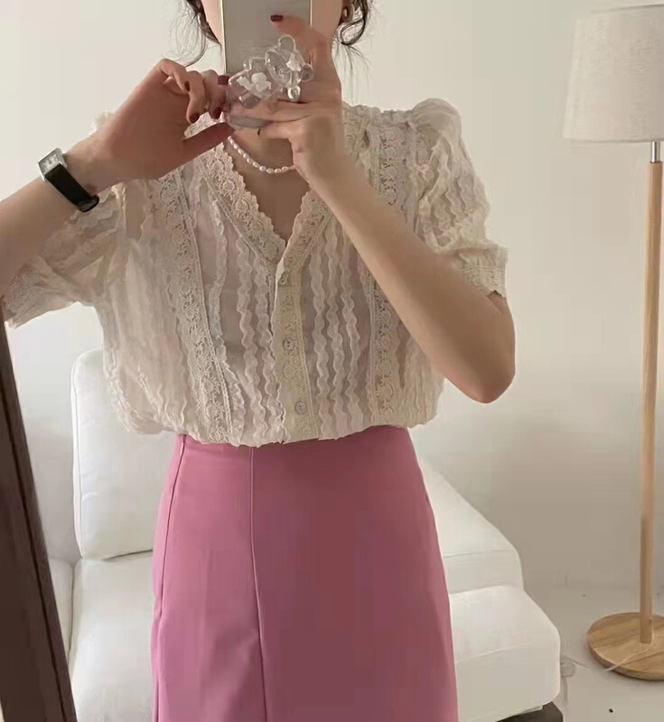[baby] heavy industry lace button up blouse 8595# WTT