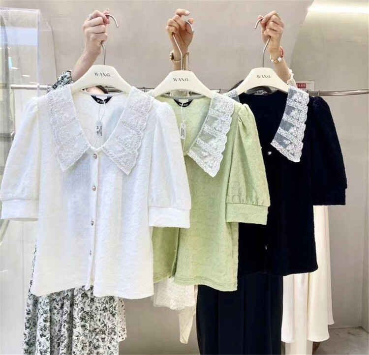 goods in stock! [buyer Yan xuan-wang6] Korean lace doll collar button up bubble sleeve blouse 3059# Cl