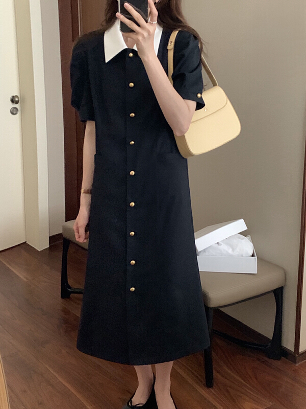 [T.G] single breasted bubble sleeve dress 17273# cqw