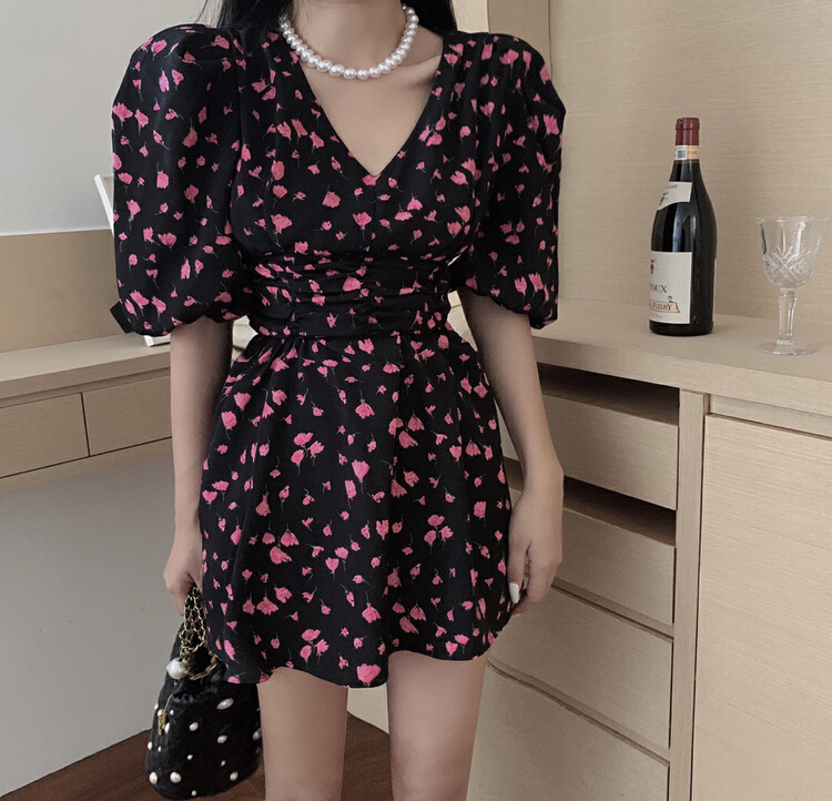 [x · h studio] fashion slim waist cut floral dress 03040# ozq