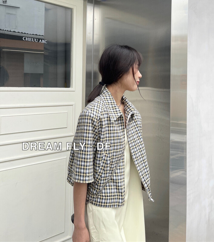 goods in stock! New year in early spring! [dream fly] zipper checkered Korean jacket 61049# XJ
