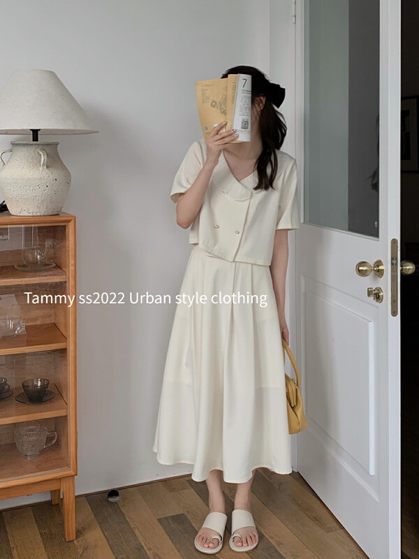 [Tammy] double pleats show thin urban style, simple and versatile skirt 82638# L