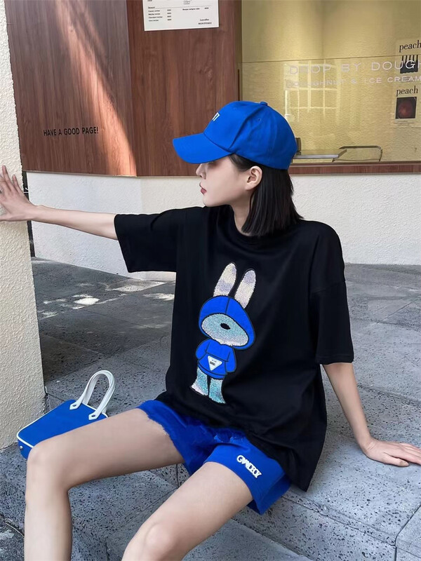 [Yi Ge Li] Korean fashion hot diamond design loose short sleeve T-shirt 1033# WPL